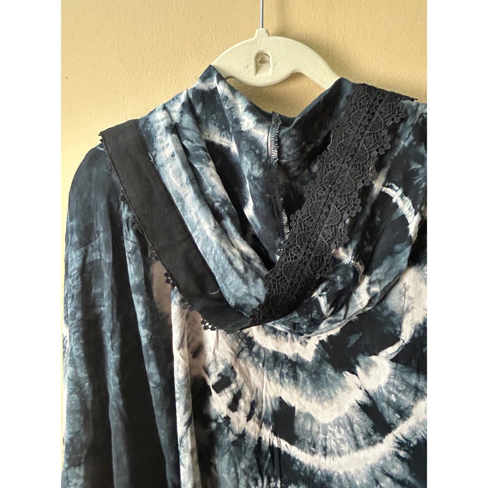 POL Gray‎ Tie Dye Kimono Cardigan Duster Cover Up Top Lace Trim Medium Boho - Picture 6 of 8